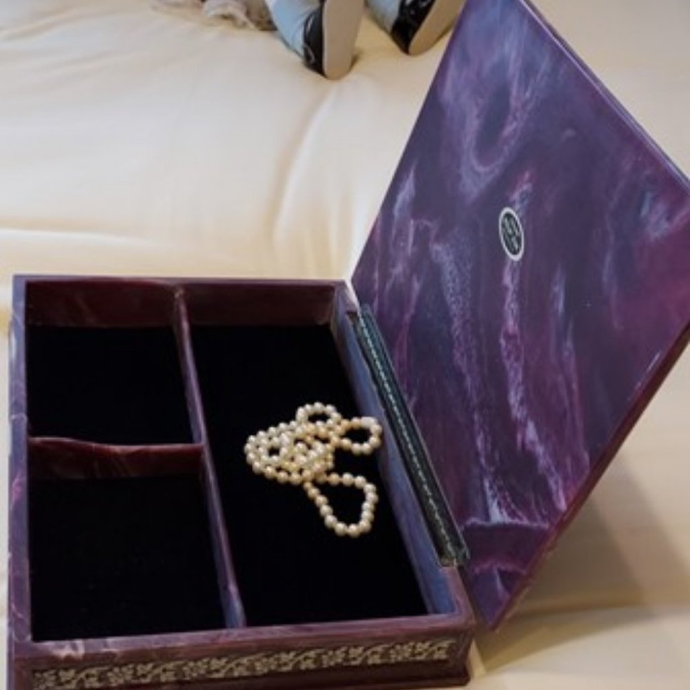 VTG Large Somans Jewelry box Genuine Incolay Stone  made USA - Picture 10 of 16